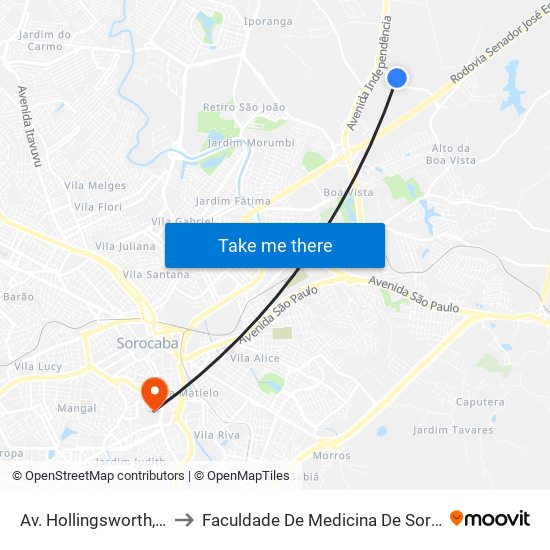 Av. Hollingsworth, 325 to Faculdade De Medicina De Sorocaba map