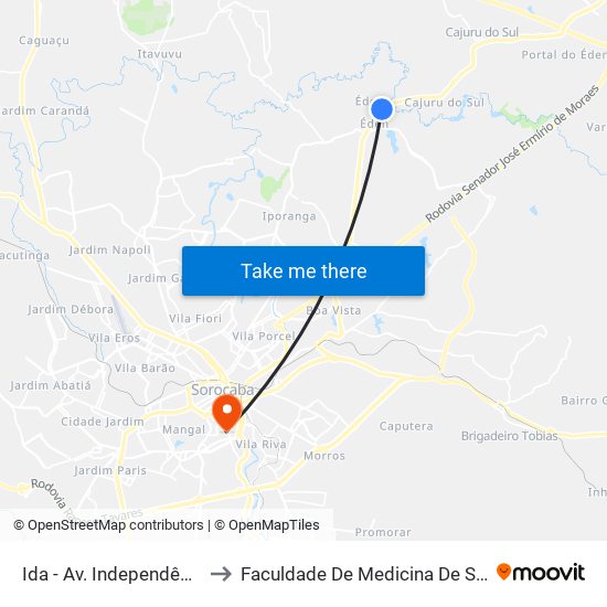 Ida - Av. Independência, Sn to Faculdade De Medicina De Sorocaba map