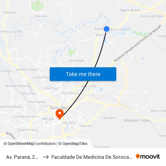 Av. Paraná, 250 to Faculdade De Medicina De Sorocaba map