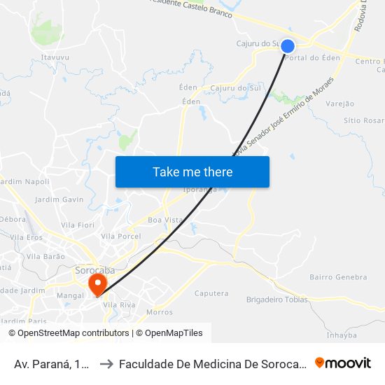 Av. Paraná, 169 to Faculdade De Medicina De Sorocaba map