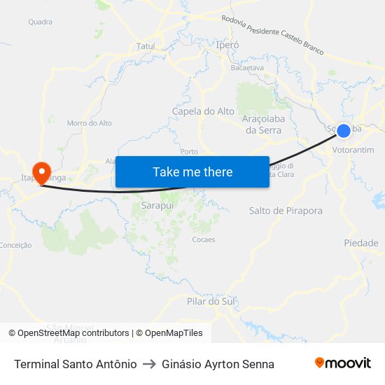 Terminal Santo Antônio to Ginásio Ayrton Senna map