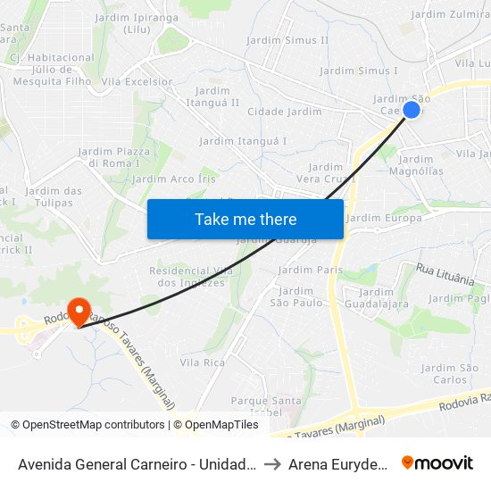 Avenida General Carneiro - Unidade Pré-Hospitalar Da Zona Oeste to Arena Eurydes Bertoni Júnior map