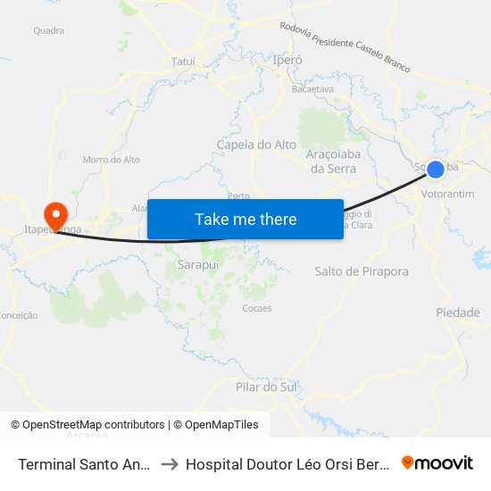 Terminal Santo Antônio to Hospital Doutor Léo Orsi Bernardes map