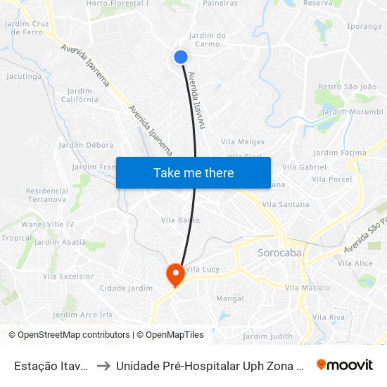 Estação Itavuvu to Unidade Pré-Hospitalar Uph Zona Oeste map