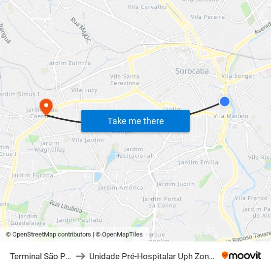 Terminal São Paulo to Unidade Pré-Hospitalar Uph Zona Oeste map