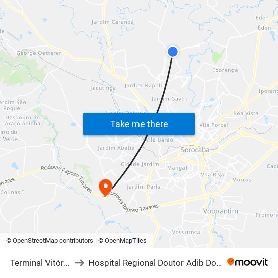 Terminal Vitória Régia to Hospital Regional Doutor Adib Domingos Jatene map