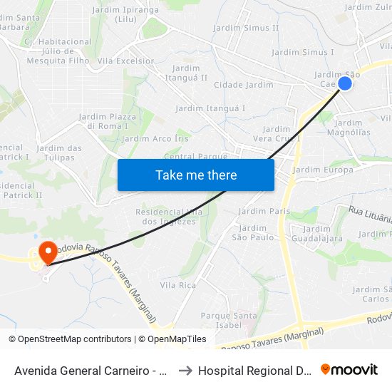 Avenida General Carneiro - Unidade Pré-Hospitalar Da Zona Oeste to Hospital Regional Doutor Adib Domingos Jatene map
