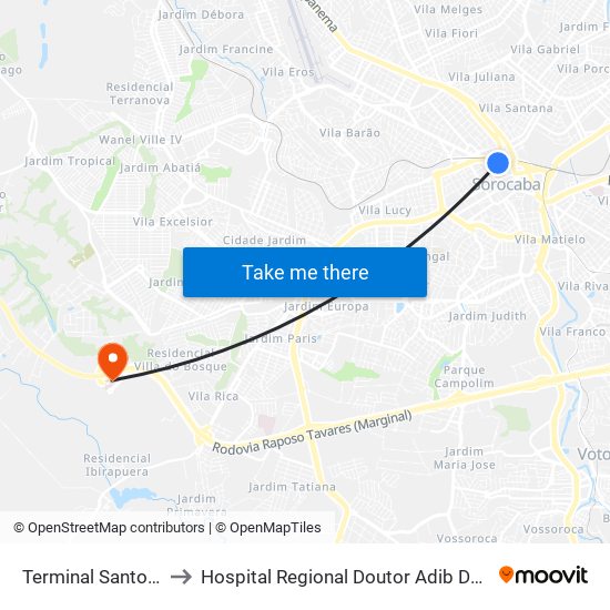 Terminal Santo Antônio to Hospital Regional Doutor Adib Domingos Jatene map