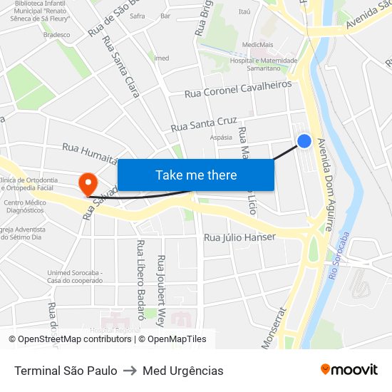 Terminal São Paulo to Med Urgências map