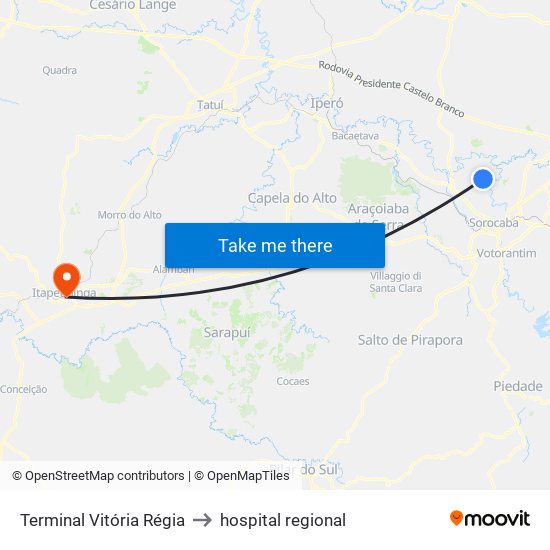 Terminal Vitória Régia to hospital regional map