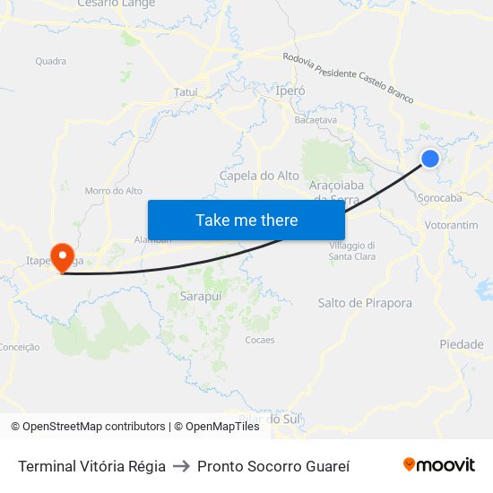 Terminal Vitória Régia to Pronto Socorro Guareí map