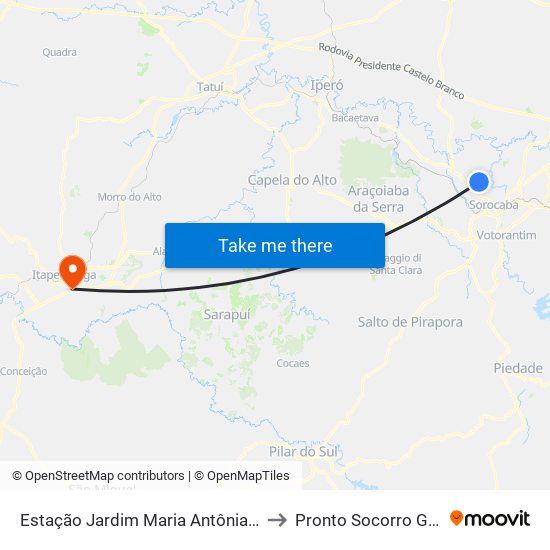 Estação Jardim Maria Antônia Prado to Pronto Socorro Guareí map