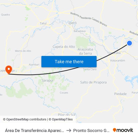 Área De Transferência Aparecidinha to Pronto Socorro Guareí map