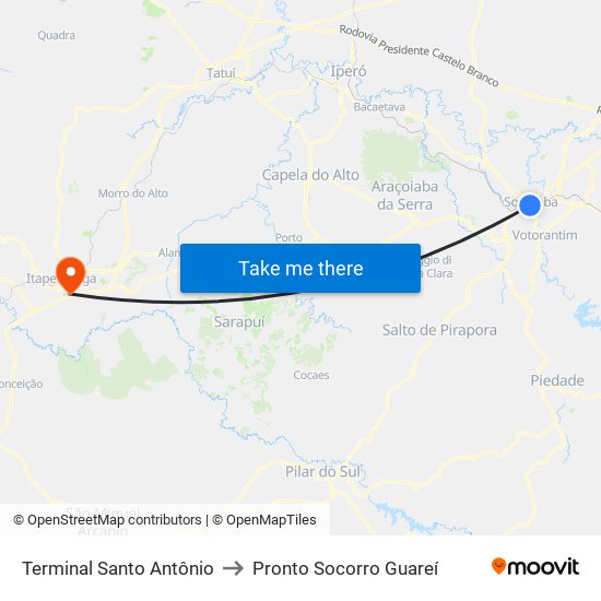Terminal Santo Antônio to Pronto Socorro Guareí map