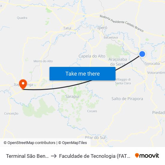 Terminal São Bento to Faculdade de Tecnologia (FATEC) map