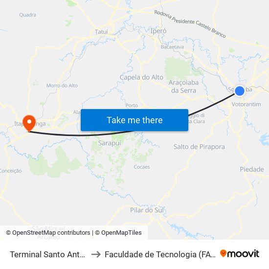 Terminal Santo Antônio to Faculdade de Tecnologia (FATEC) map