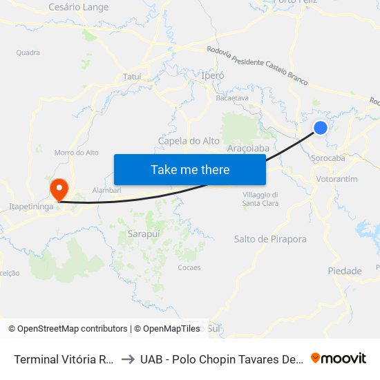 Terminal Vitória Régia to UAB - Polo Chopin Tavares De Lima map