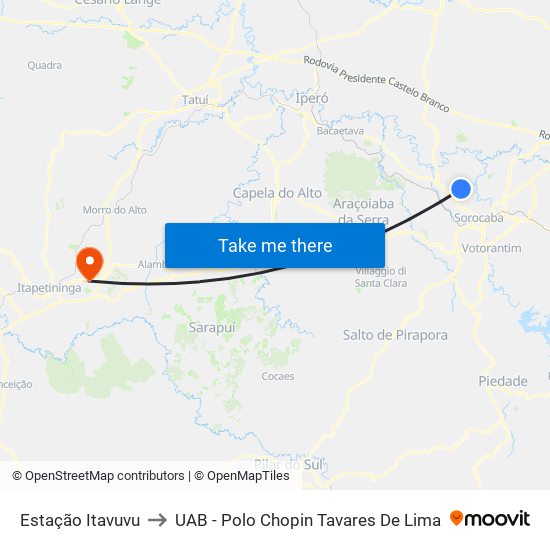 Estação Itavuvu to UAB - Polo Chopin Tavares De Lima map