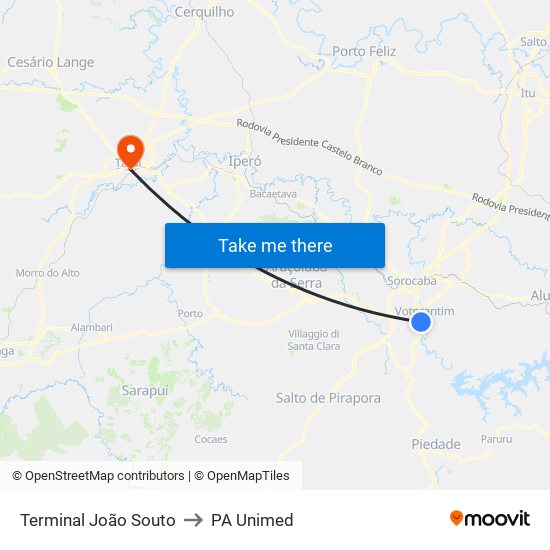 Terminal João Souto to PA Unimed map