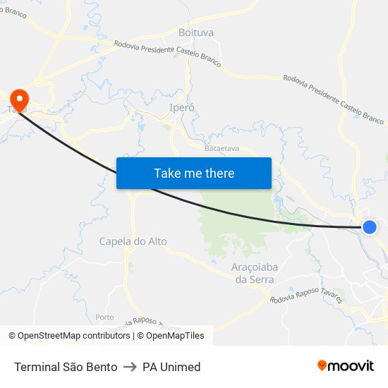 Terminal São Bento to PA Unimed map