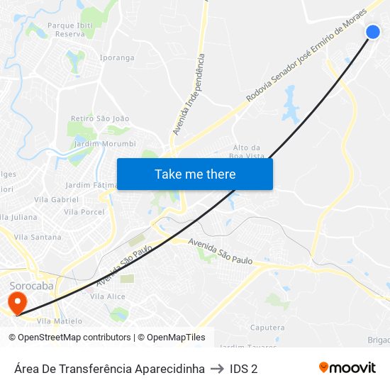 Área De Transferência Aparecidinha to IDS 2 map