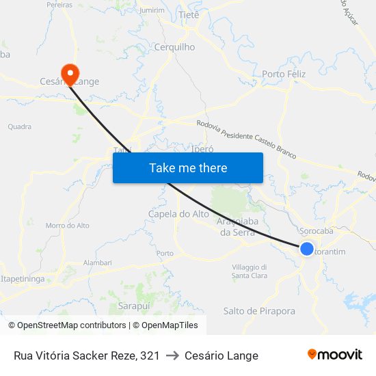 Rua  Vitória Sacker Reze, 321 to Cesário Lange map