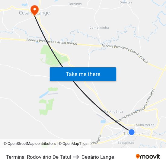 Terminal Rodoviário De Tatuí to Cesário Lange map