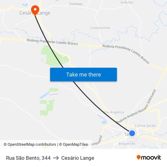 Rua São Bento, 344 to Cesário Lange map