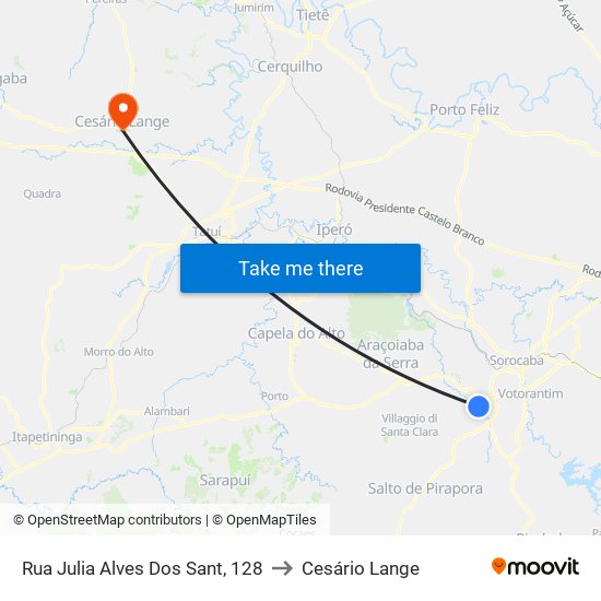 Rua Julia Alves Dos Sant, 128 to Cesário Lange map