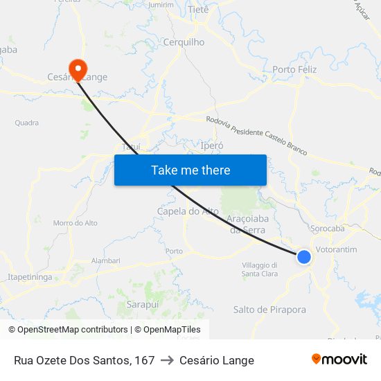 Rua Ozete Dos Santos, 167 to Cesário Lange map