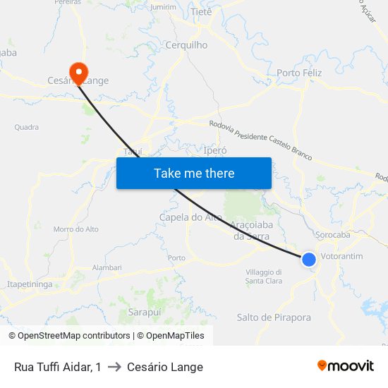 Rua Tuffi Aidar, 1 to Cesário Lange map