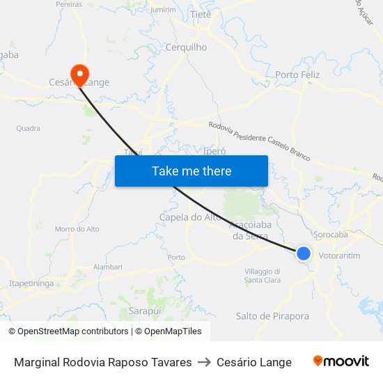 Marginal Rodovia Raposo Tavares to Cesário Lange map