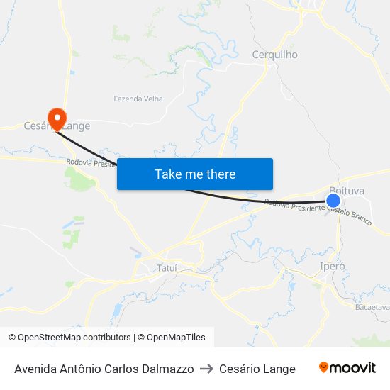 Avenida Antônio Carlos Dalmazzo to Cesário Lange map