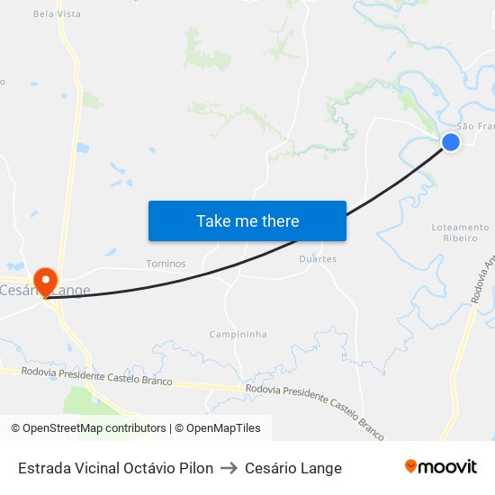 Estrada Vicinal Octávio Pilon to Cesário Lange map