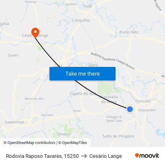 Rodovia Raposo Tavares, 15250 to Cesário Lange map