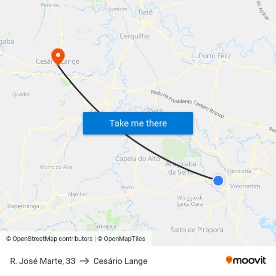 R. José Marte, 33 to Cesário Lange map