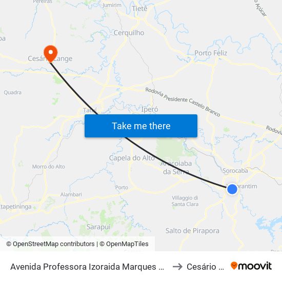Avenida Professora Izoraida Marques Peres - Tok & Stok to Cesário Lange map