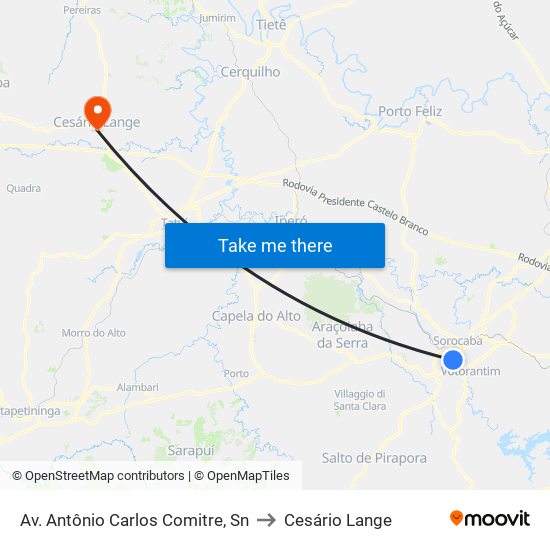 Av. Antônio Carlos Comitre, Sn to Cesário Lange map