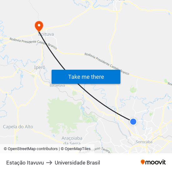 Estação Itavuvu to Universidade Brasil map