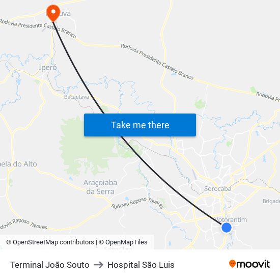 Terminal João Souto to Hospital São Luis map