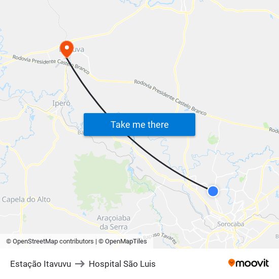 Estação Itavuvu to Hospital São Luis map