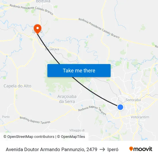 Avenida Doutor Armando Pannunzio, 2479 to Iperó map