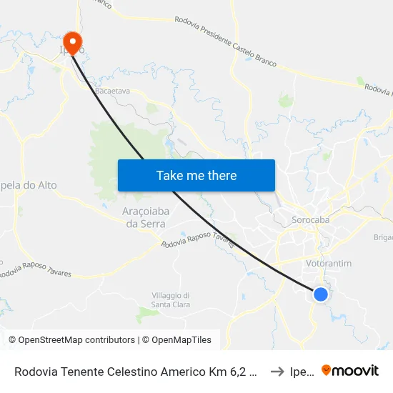 Rodovia Tenente Celestino Americo Km 6,2 Norte to Iperó map