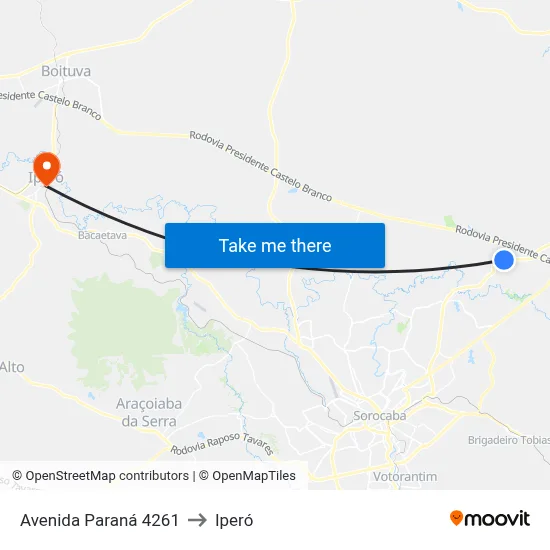 Avenida Paraná 4261 to Iperó map