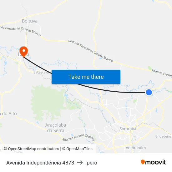 Avenida Independência 4873 to Iperó map