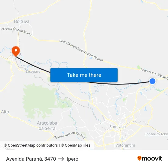 Avenida  Paraná, 3470 to Iperó map