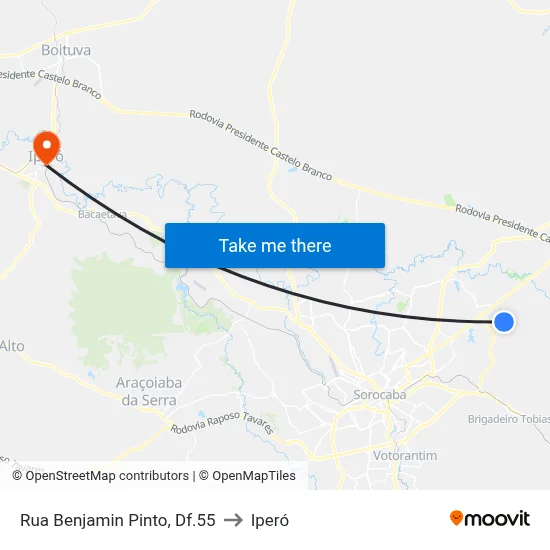 Rua  Benjamin Pinto, Df.55 to Iperó map