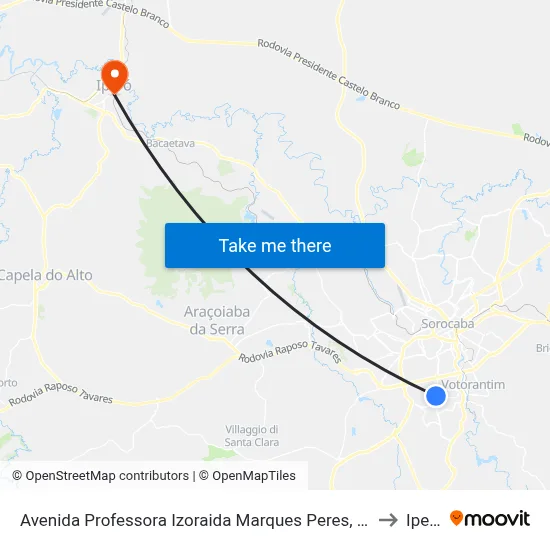 Avenida  Professora Izoraida Marques Peres, 1254 to Iperó map