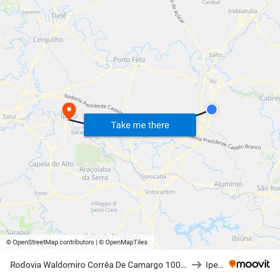 Rodovia Waldomiro Corrêa De Camargo 100-132 to Iperó map