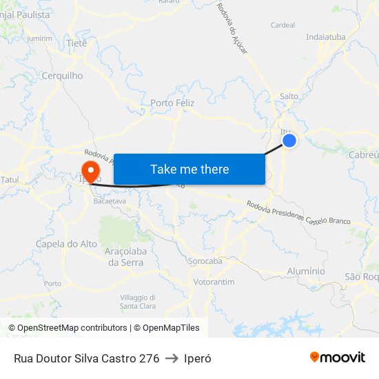 Rua Doutor Silva Castro 276 to Iperó map